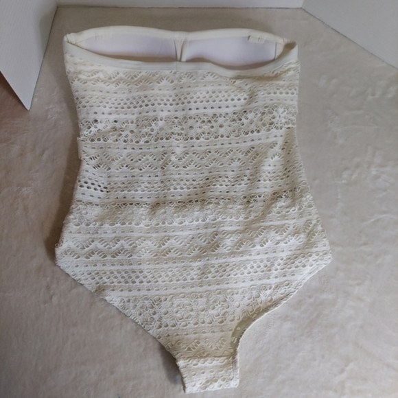 Lookbook Store White Crochet Fully Lined Strapless One Piece Swimsuit - Picture 11 of 15